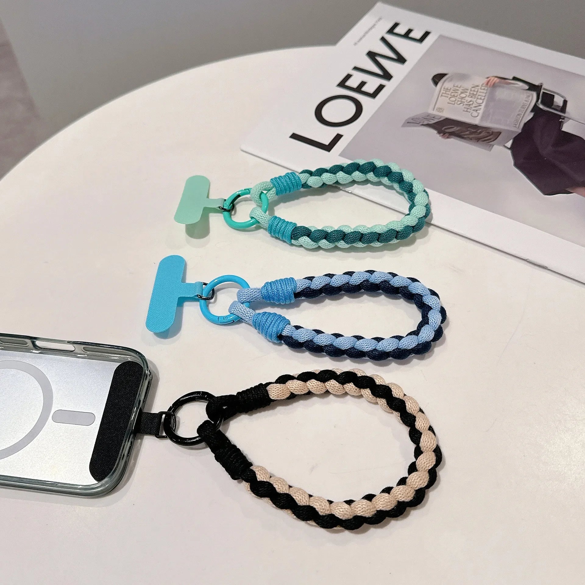 Korean Japanese Handcrafted Colorful Woven Rope Mobile Phone Creative Short Lanyard Wrist Nylon Keychain Twist Bag Hanging.