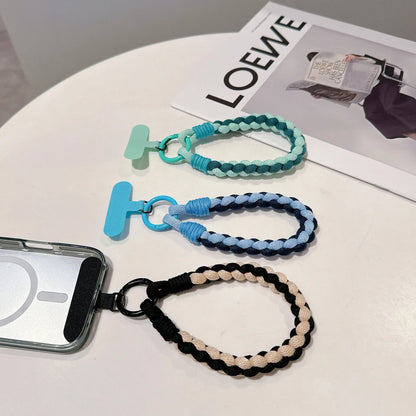 Korean Japanese Handcrafted Colorful Woven Rope Mobile Phone Creative Short Lanyard Wrist Nylon Keychain Twist Bag Hanging.