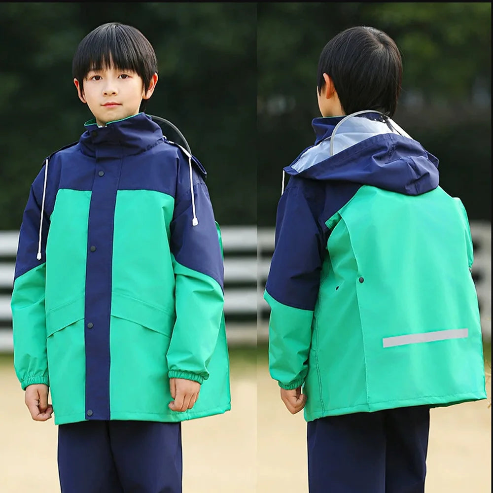 LOlanta Kids Waterproof Suit Hooded Raincoat Jacket and Trousers Set Puddle Suit with Zip for Boys Girls 8-14 Years.