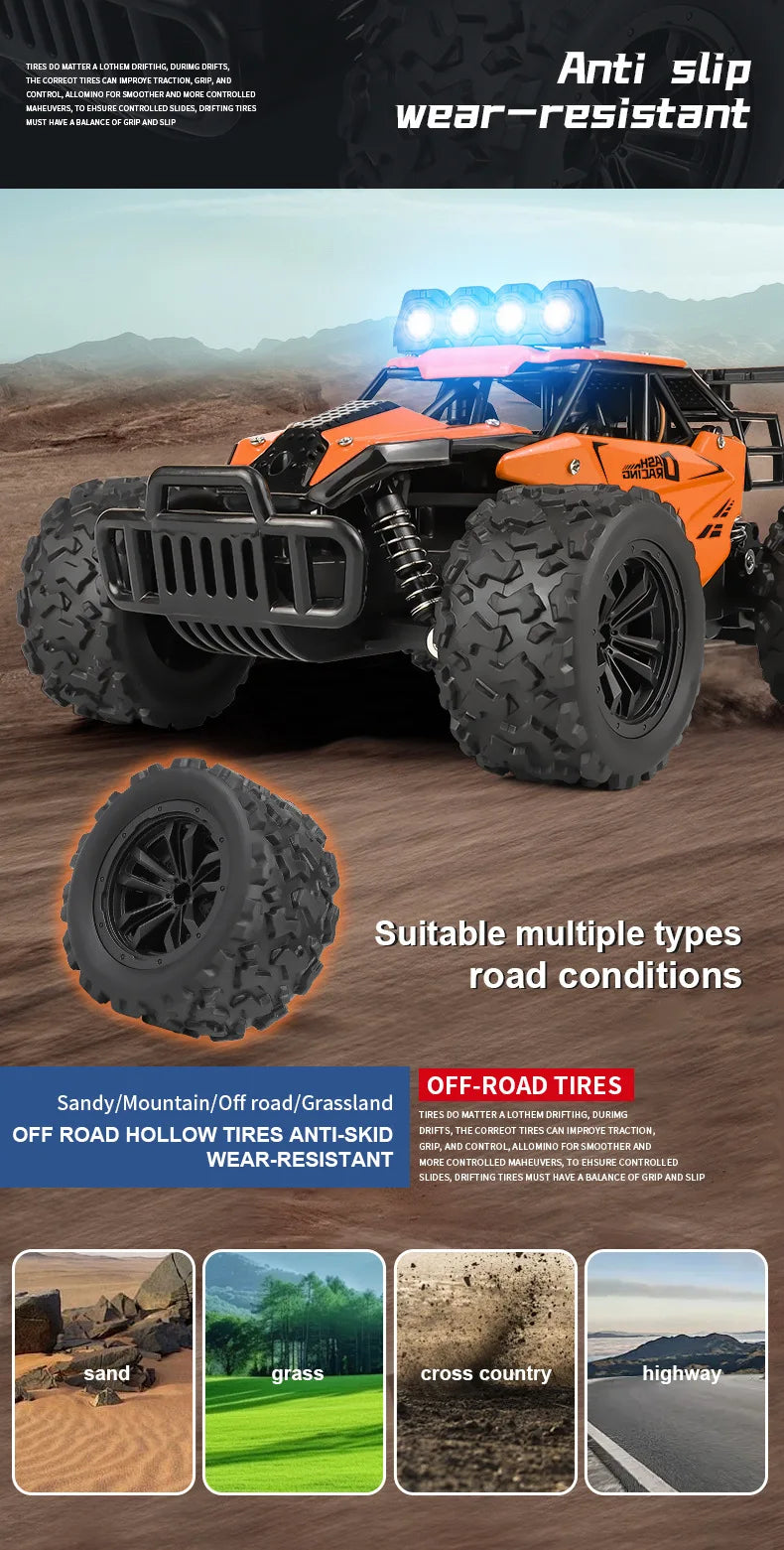 Remote Control Car RC Drift Racing 1:16 Vehicle Off Road Alloy 2.4G Radio High-Speed Trucks With LED Light Climbing Gift Kid Toy.