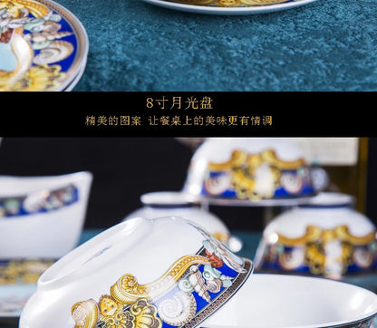 Luxury Blue Ocean Bone China Dishes Plates Western Clubhouse Upscale Heart Of The Sea Ceramic Tableware Decorative Plate.