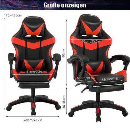Bürostuhl Ergonomisch Gaming Stuhl Massage Gaming Sessel mit Kopfstütze Massage-Lendenkissen, Gepolstert Gaming Chair, Drehsessel,150kg Kapazität,Schwarz Rot