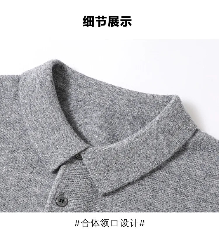 100% Wool. High-quality Men's Warm Sweater, Business Casual Stretchable POLO Shirt, Fall/winter Pullover Knitted Sweater..