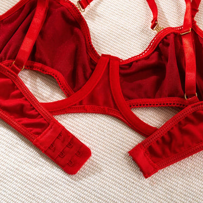 Cut Out Bra and Brief Velvet Erotic Set Women 2-Piece Halter Underwear Patchwork Thong Intimates Sexy Lingerie Pornos Suit Latex