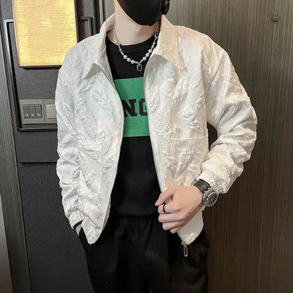 Man Coat Spring Autumn Black Jacket for Men Printed Zip V Clothing Fashion 2024 High Quality Cold Stylish Casual Luxury Designer