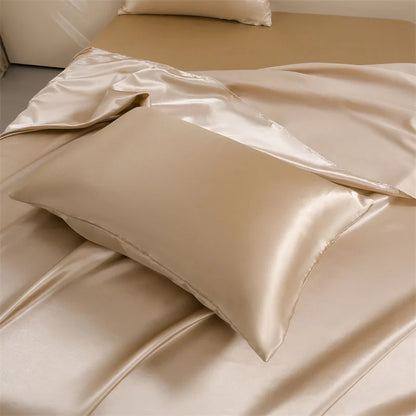 Satin Bed Sheets, Queen Size Sheets Set, 4 Pcs Silky Bedding Set   1 Deep Pocket Fitted Sheet + 1 Flat Sheet + 2 Pillowcases.