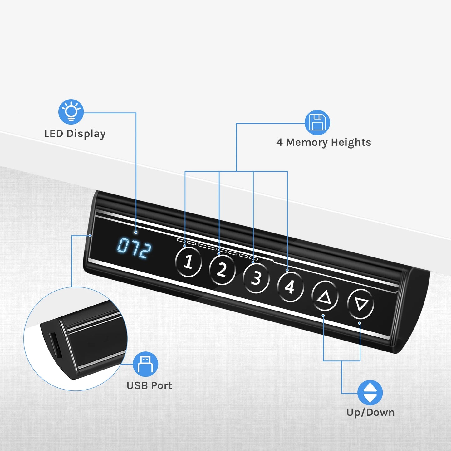 WOLTU Elektrischer stehender Computertisch, höhenverstellbarer, ergonomischer Arbeitstisch mit USB-Ladeanschluss und Speichersteuerung