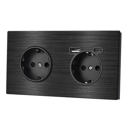SRAN Eu-Steckdosen, 82/153/224 x 82 mm, schwarzes Panel aus Aluminiumlegierung, 16 A USB-Wandsteckdose Typ C, Heimbüro.
