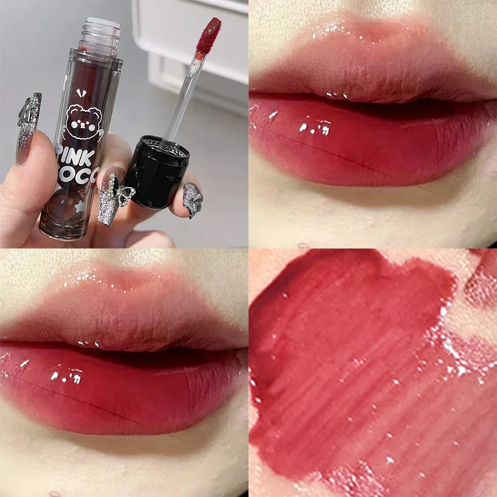 Dark Black Mirror Water Lip Gloss Moisturizing Juice Glass Tea Brown Red Lipsticks Lasting Non-stick Cup Korean Makeup Cosmetics