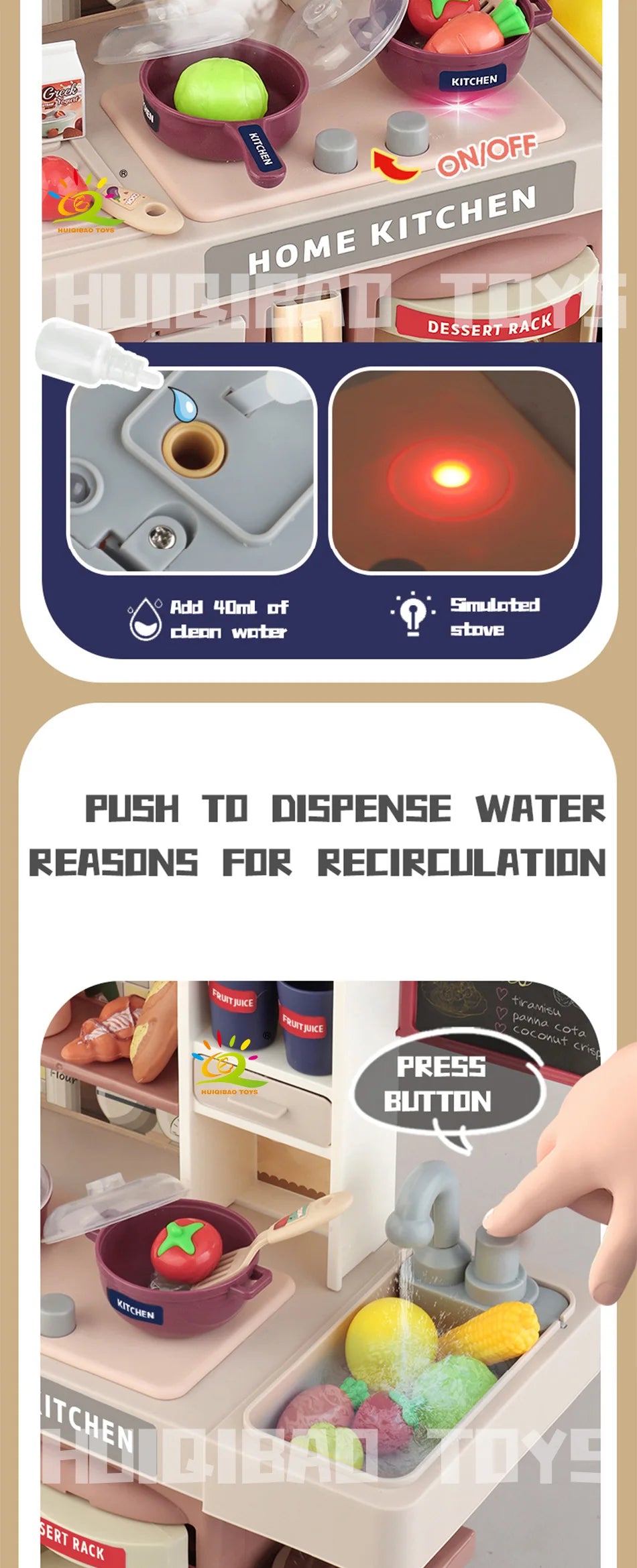 Baby's Housework Kitchen Playset Cooking Tableware Food Lihgting Sound Playing Pretend Educational Toy For Children Toddler Gift.