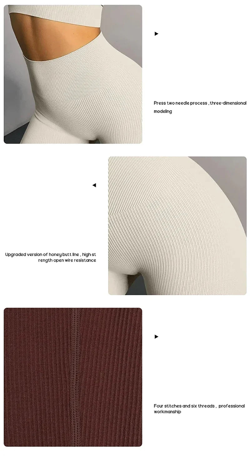 Women's seamless knitted thread yoga pants high waisted sports leggings hip lifting running training slimming and fashionable.