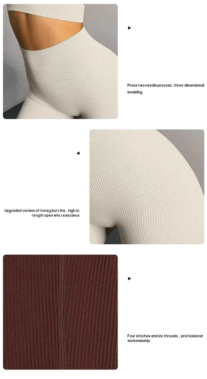 Women's seamless knitted thread yoga pants high waisted sports leggings hip lifting running training slimming and fashionable.