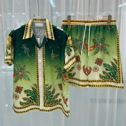 New Fashionable Digital Print Men's Short Sleeve Shirt And Shorts Set Popular with Young People across Borders Lightweight Cloth.