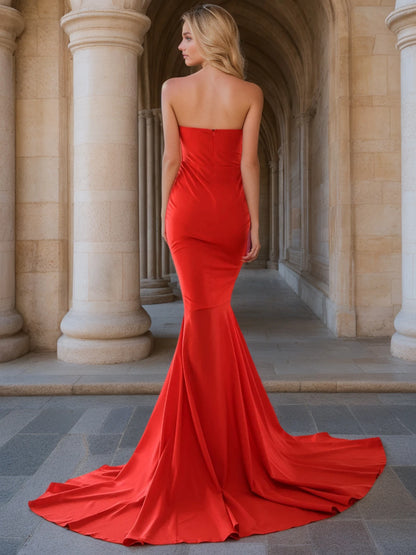 Sexy trägerloses langes schwarzes Maxikleid mit Vorderschlitz, nackte Schulter, rot, Damen-Abend-Sommer-Nachtkleid, Party, Umstandskleider