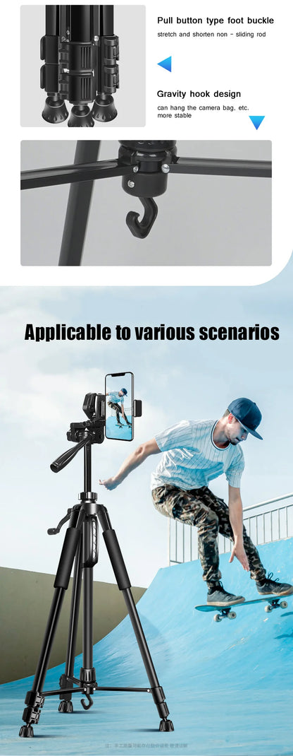 Phone Travel Self Tripod  Aluminum Tall 55” 140CM Stand With Quick Plates Mount Pan Head For Canon Nikon DSLR SLR Digital Camera.