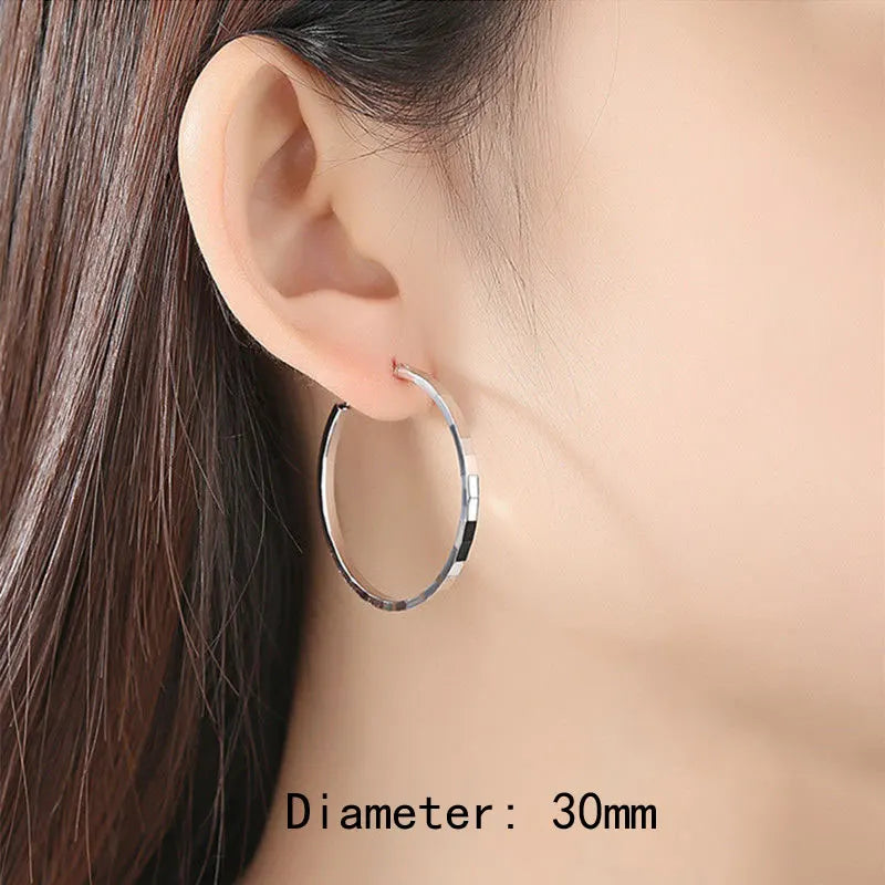 Senlissi - New Fashion18K Gold Plated Hoop Earrings For Women 925 Sterling Silver 2.0mm Fashion Earring Cерьги Kольца 3/4/5/6CM.