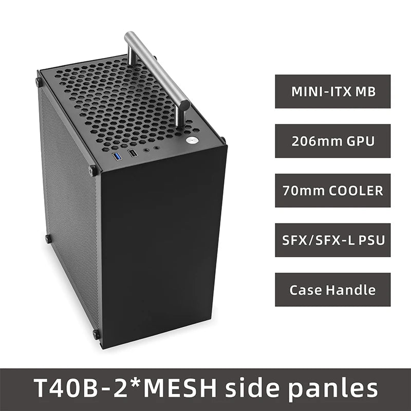 METALFISH T40 Mini ITX Black Case 7L Gaming Computer Chassis Compact transparent PC Support SFX PSU/70mm Cooler With Handle