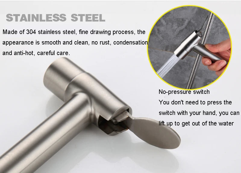 Kitchen Faucet Stainless Steel Double Hole Hot and Cold Mixing Tap Wall Mount Balcony Laundry Swivel Tap With Spray Gun 주방수전