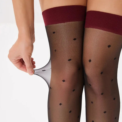JK Long Socks Polka Dot Red Border Stockings for Women Costumes Summer Fashion Leg Sexy Transparent Black Silky Stocking medias.