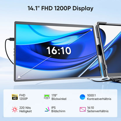 Dopesplay 14.1inch Laptops Screen Extender Triple Dual 1200P IPS Portable Monitor for Windows PC MacBook Chrome Laptop 13.3-17.3.