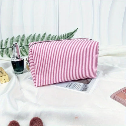 Custom Embroidered Striped Travel Toiletry Bag - Personalized Cosmetic Portable Polyester Storage for Travel School Dorm or Home.