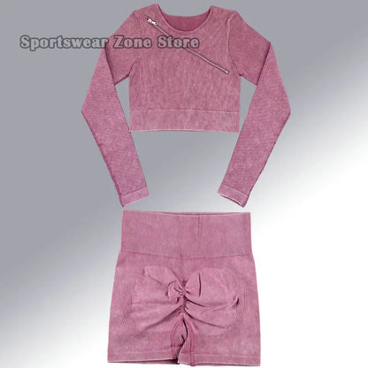 Yoga Suit High Waist Leggings Running Training Tights Sports Outfits Long Sleeve Crop Top Bra Seamless Fitenss Set Fitness Wear