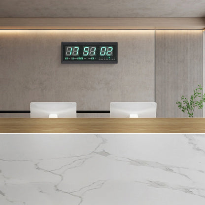 220 V große LED-Digital-Wanduhr, Zeit, Temperatur, Datum, Woche, Anzeige, automatischer Dimmer, leuchtende, leise Tischuhr, Wanduhr, 48 x 19 cm