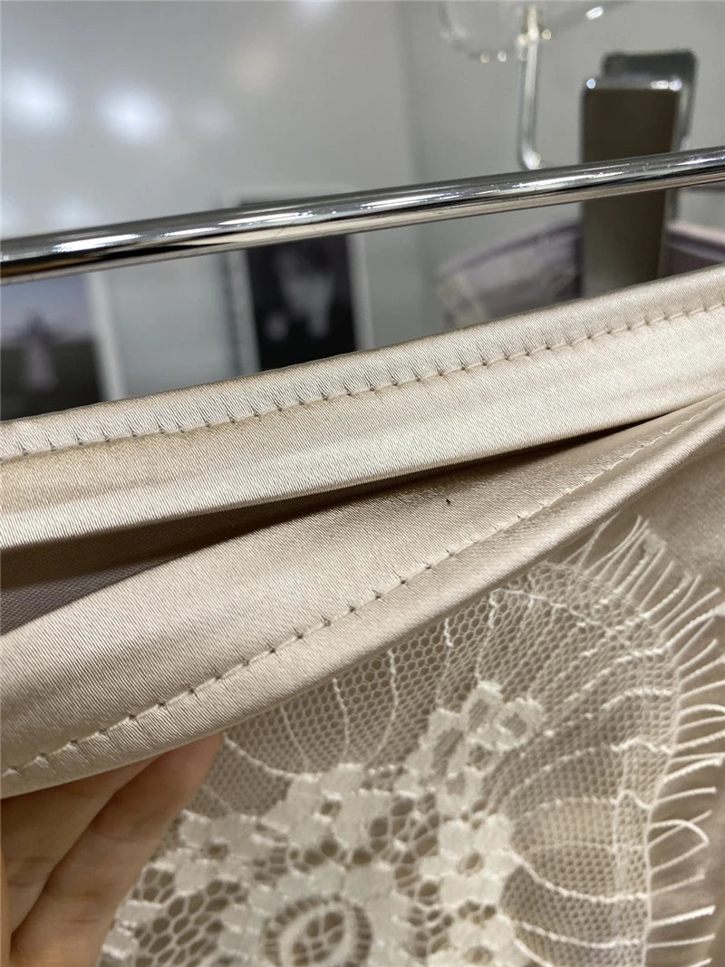 High-End Retro Satin Lace Stitching Skirt Women's 2024 Summer High Waist Slimming Court Style Temperament Mid-Length Skirt