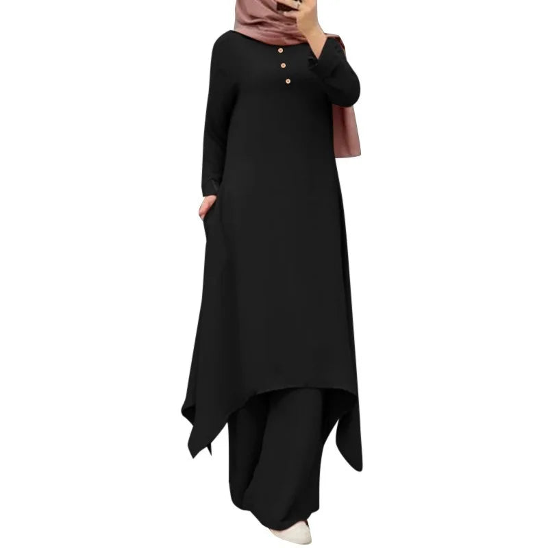 Eid muslimische Frauen Blusen Kleid weites Bein Hosen Set 2 Stück Musulman Ensemble Dubai lässig arabische Ramadan Kaftan 2024 Outfit Anzüge.