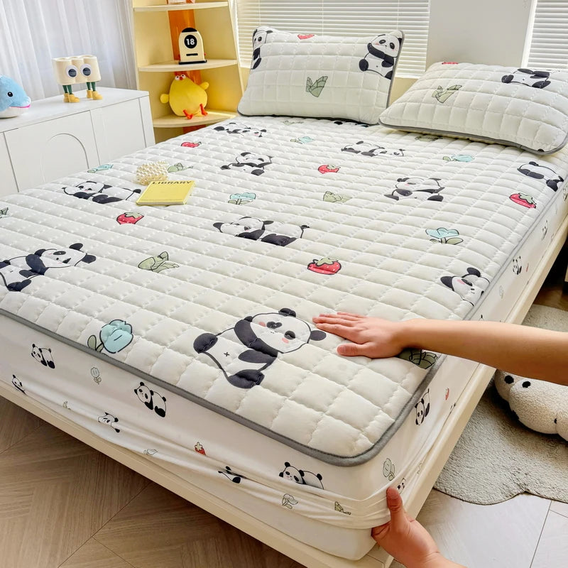 Thick Mattress Cover Cartoon Style Bedspread Quilted Bed Cover for Home Adults Kids Bed Linen fundas de colchón (No Pillowcase).