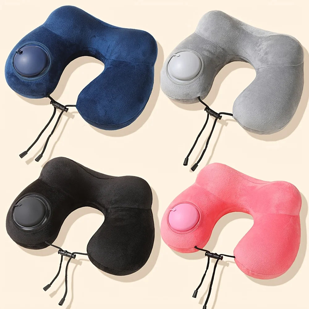 1 press type inflatable pillow U-shaped pillow, foldable U-shaped double hump neck pillow, portable outdoor travel pillow.