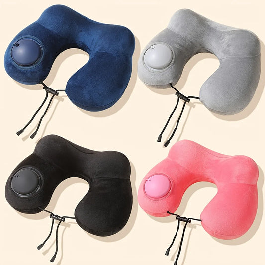1 press type inflatable pillow U-shaped pillow, foldable U-shaped double hump neck pillow, portable outdoor travel pillow.