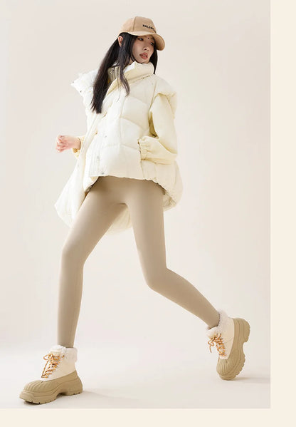 BIVIGAOS Autumn Winter High Waist Fleece Sharkskin Leggings Women Seamless Slim Tight-Fit Velvet Thickened Elastic Warm leggings