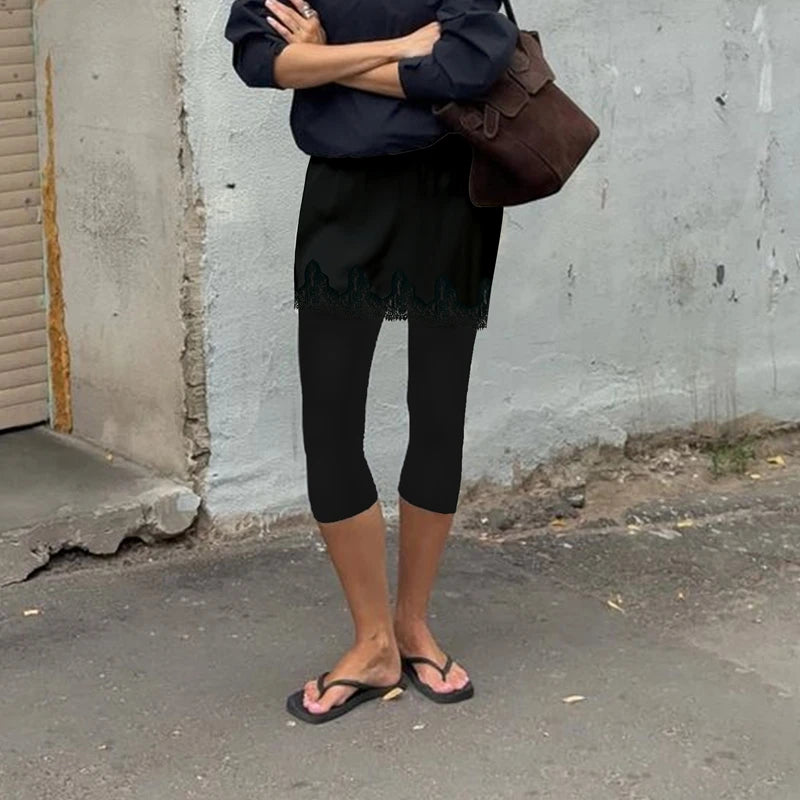 Combhasaki Women Summer Chic Floral Lace See-through Hem Patchwork Side Zipper Waist Slim Bodycon Silky Short Mini Pencil Skirts.