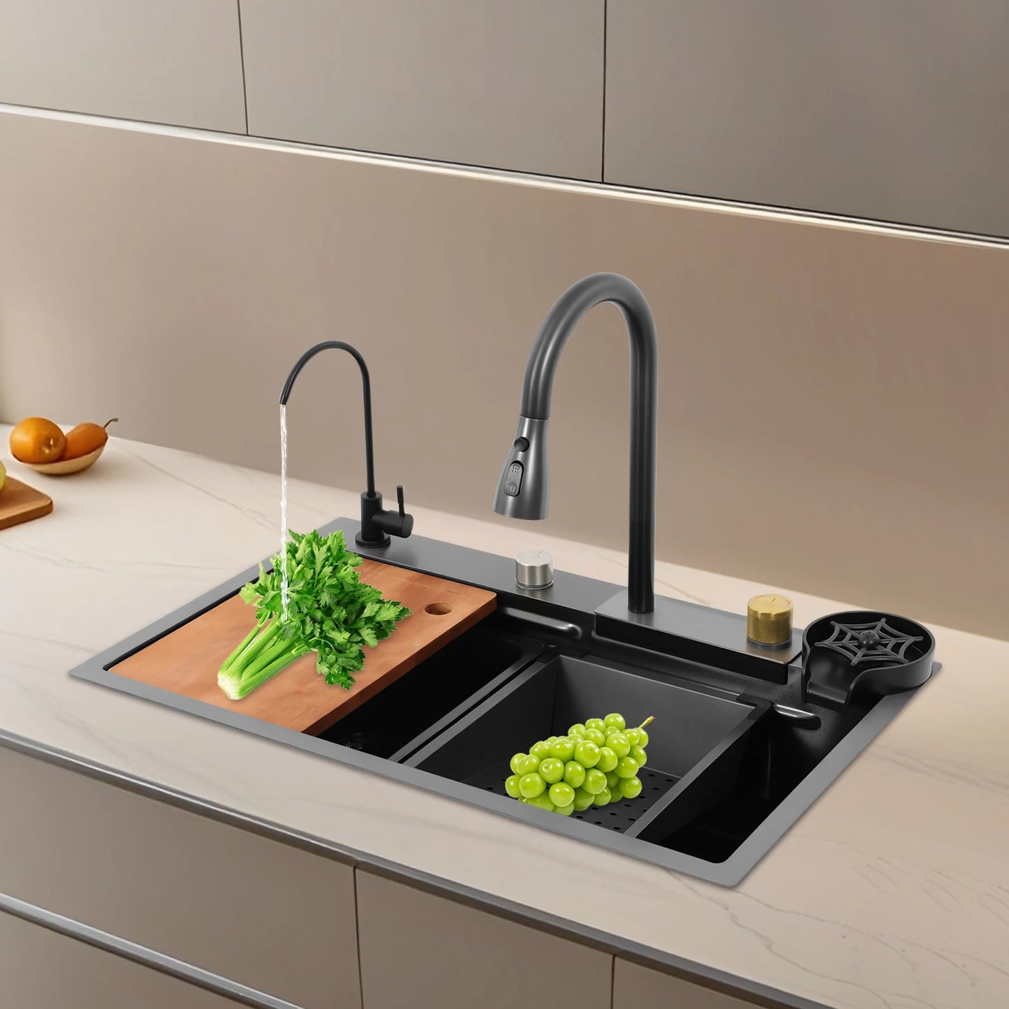 68/75 cm Küchenspüle, Haushaltsspülbecken-Set, Edelstahlspüle, Unterbau-Küchenspüle, rostfrei, großes Fassungsvermögen