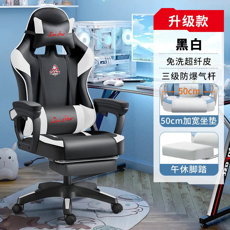 Ergonomischer Gaming-Stuhl, Gamer-Stühle mit Kopfstütze mit Lendenkissen, höhenverstellbarer Computer-Bürostuhl für Mädchen und Jungen