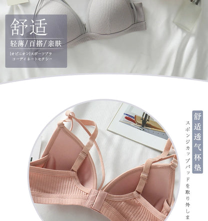 Sexy Women Bra Wire Free Brassiere Push Up Lingerie French Triangle Cup Bra Underwear Thread Top Female Intimates Bralette.