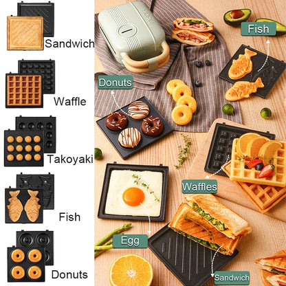 Mini Sandwich Machine Breakfast Maker Multi Cookers Toasters Electric Ovens Hot Plates Bread Pancake Waffle Donuts.