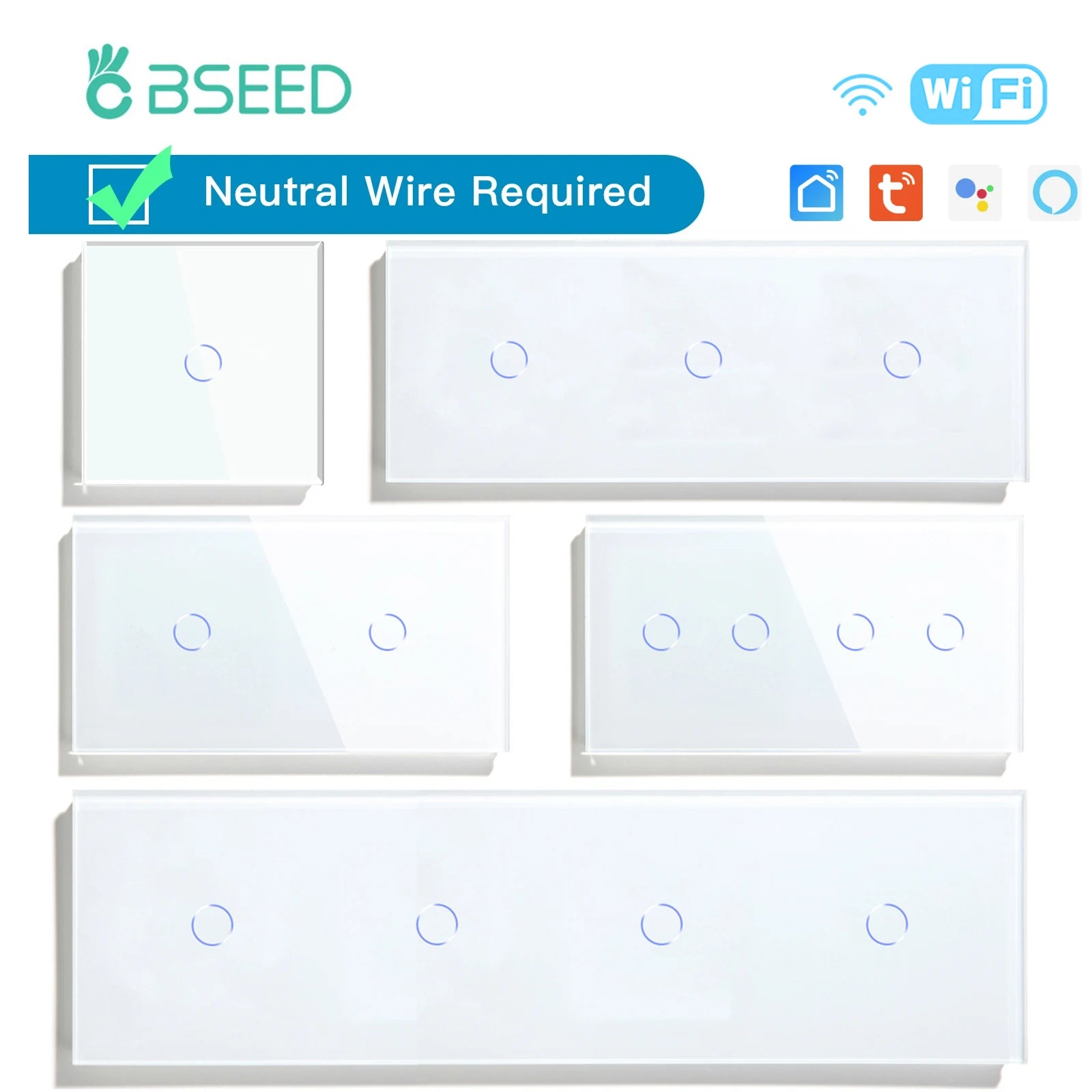 BSEED WIFI Touch Schalter Serie Wand Smart Licht Schalter Blaue LED Hintergrundbeleuchtung Glas Sensor Bildschirm Tuya APP Schalter EU Standard.