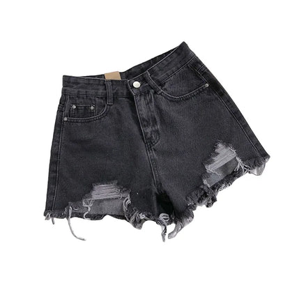 Korean Denim Holes Shorts For Women  Fashion High WaistWide Leg Short Jeans Female Designer Casual Street Short 2025 New Trend.