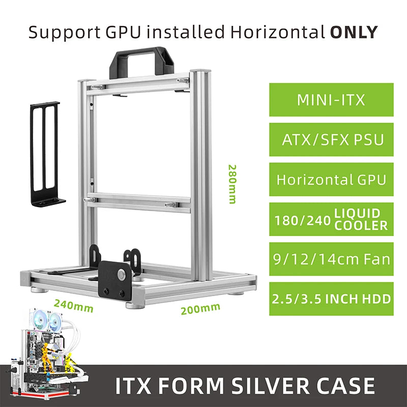 METALFISH Aluminum ITX A4 Open Frame MINI Case Support MINI-ITX Mainboard GPU Vertically 240Liquid Cooler Gamer DIY Cabinet.