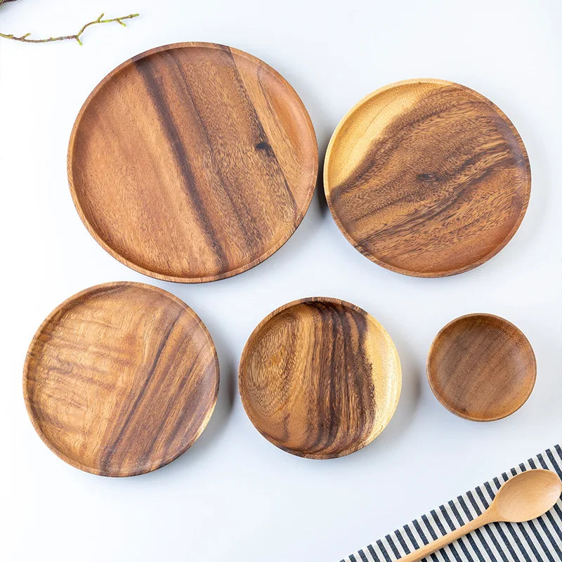 Wooden Trays Round Storage Plate SolidWood Coffee cup Mat KitchenDecorative Plate Fruit Bread TablewareHome Decoration.
