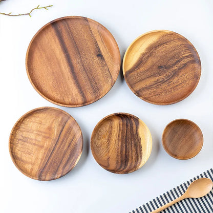 Wooden Trays Round Storage Plate SolidWood Coffee cup Mat KitchenDecorative Plate Fruit Bread TablewareHome Decoration.