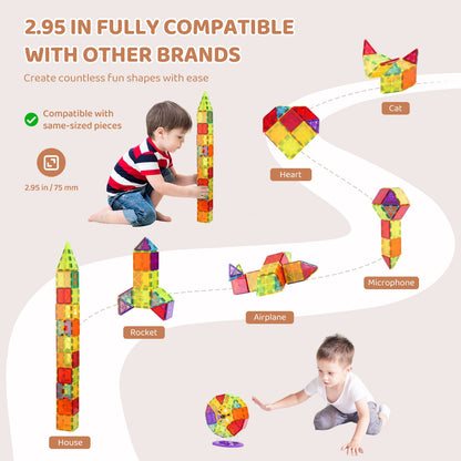 SucceBuy 180PCS Magnetic Building Blocks Construction Children Magnet Tiles Montessori Educational Toys for Kids Birthday Gifts.