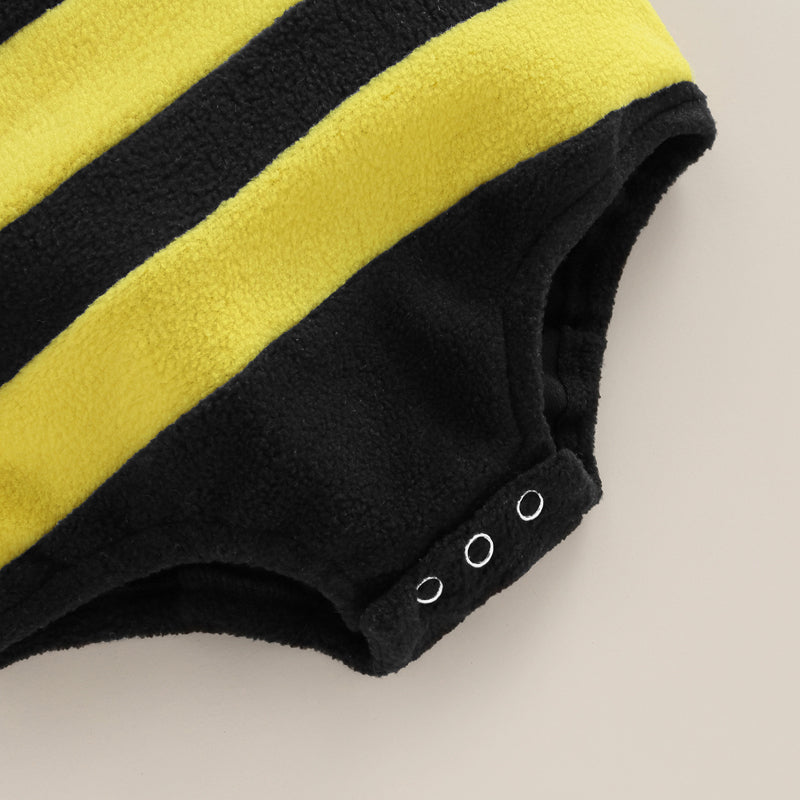 Baby Jungen Mädchen Biene Strampler Streifen Ärmellos Rücken Weiß Flügel Dekor Overalls Lässige Kostüm Kleidung Säuglingsbodysuits mit Hut.