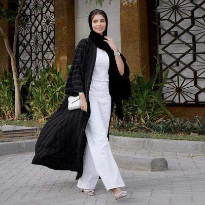 2024 New Fashion Muslim Kimono Abaya Solid Striped Retro Ethnic Cardigan Robe Dubai Middle Eastern Saudi Arabia Eid Clothes.