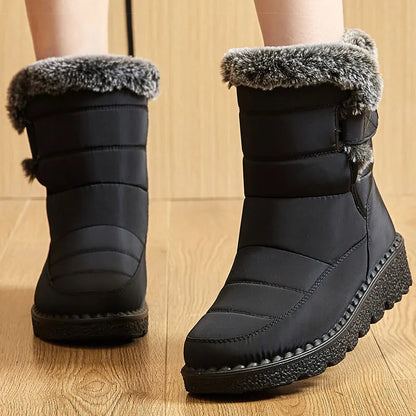 Boots 2025 Women's Boots Fur Botas Mujer Super Warm Winter Boots For Snow Women Low Heels Winter Shoes Woman Black Rubber Boot.