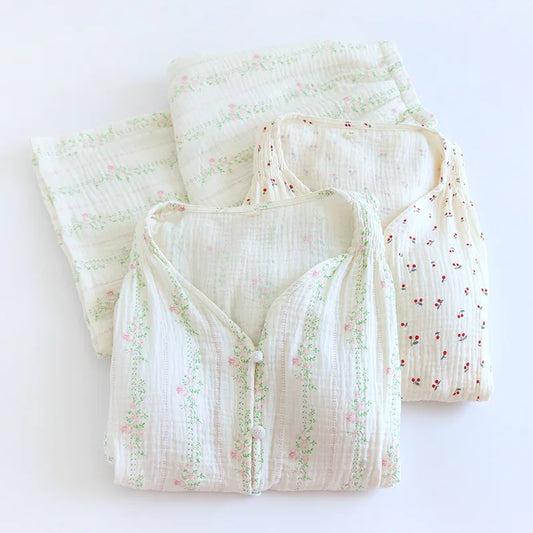 Damen Pyjama Nachtwäsche Baumwolle Nachtwäsche für Frau Sommer mit Brust polstern zweiteilige Blumen Pyjama-Sets Geschenk weiblich
