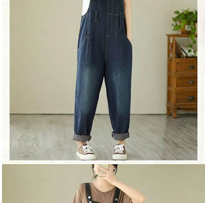 Denim Jumpsuits for Women Pocket Design Korean Style Loose Straight Pants One Piece Outfit Women Overalls for Women Playsuits.