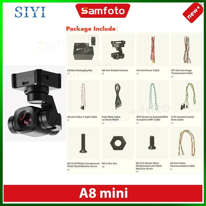 SIYI A8 mini 4K Gimbal Camara 8MP Ultra HD 6X Digital Zoom Gimbal Camera with 1/1.7" Sony Sensor 95g Lightweight 55x55x70mm